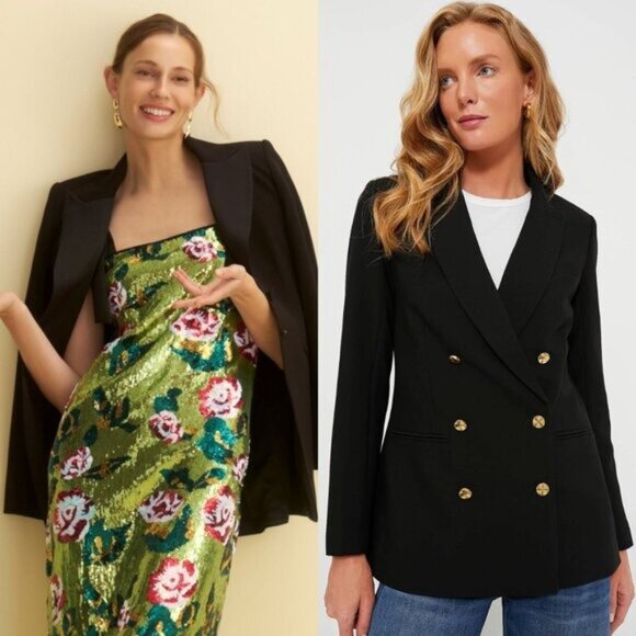 Tuckernuck NEW Black Diana Double Breasted Oversized Boxy Fit Blazer Size XXS
